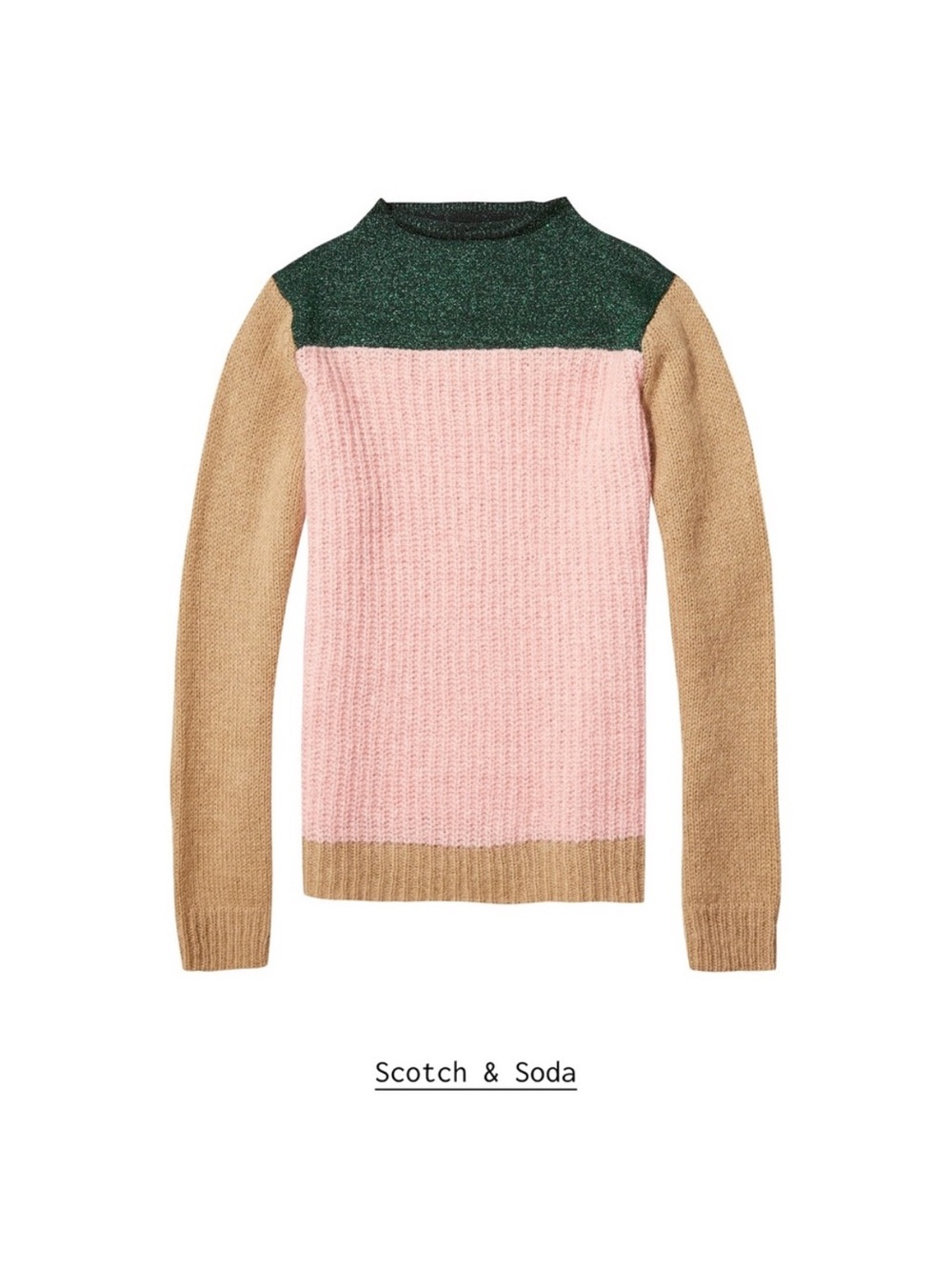 Scotch & Soda Pink, Tan & Green Colorblock Crewneck Sweater